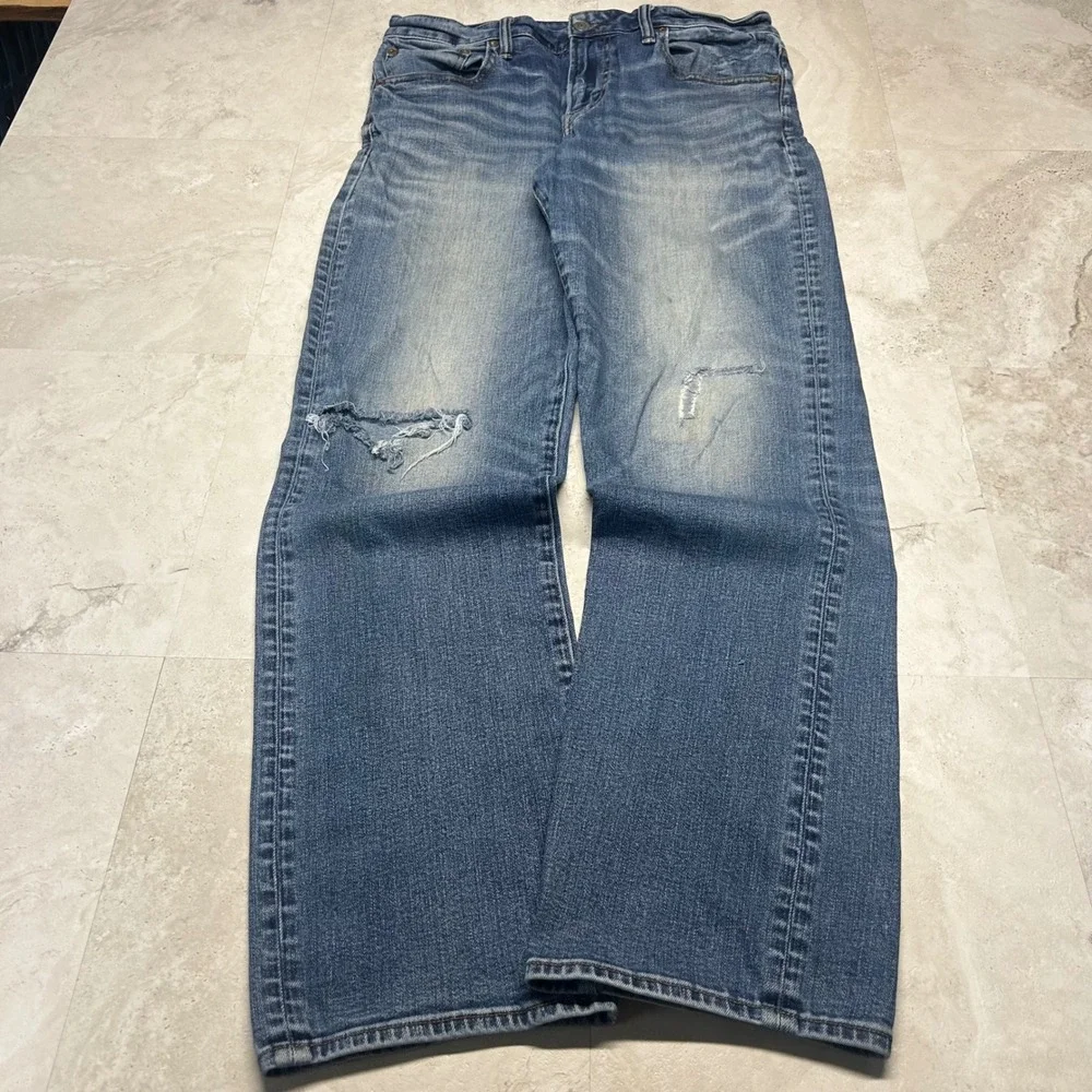 American Eagle Original Bootcut Jeans Blue Mens 34x34 Distressed Medium Wash